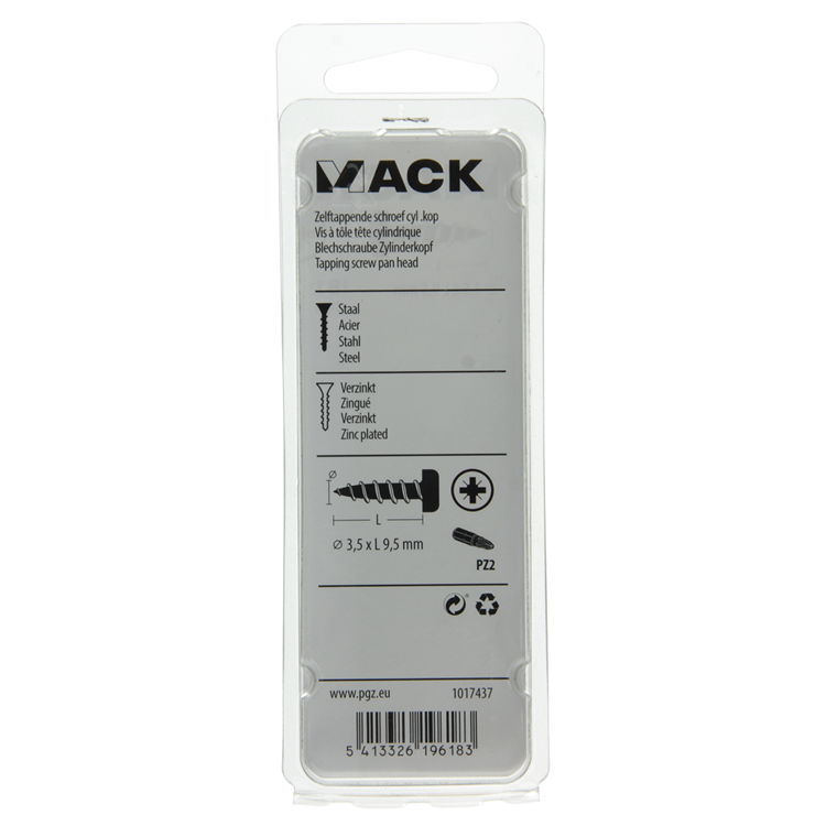 Mack 1017437 - vis autotaraudeuse à tête cylindrique galv. 30 pièces 3,5 x 9,5 mm | 10 pièces