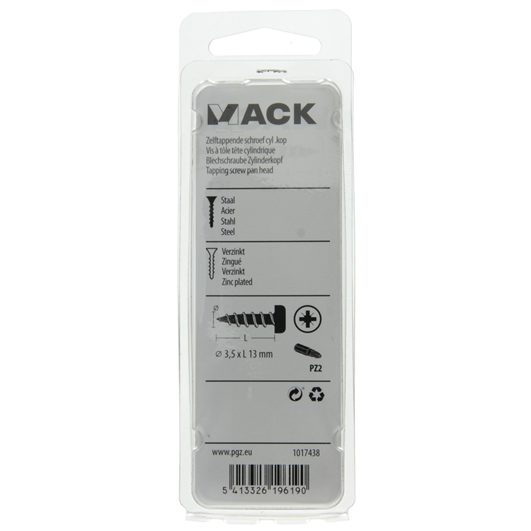 Mack 1017438 - vis autotaraudeuse à tête cylindrique galv. 30 pièces 3,5 x 13 mm | 10 pièces