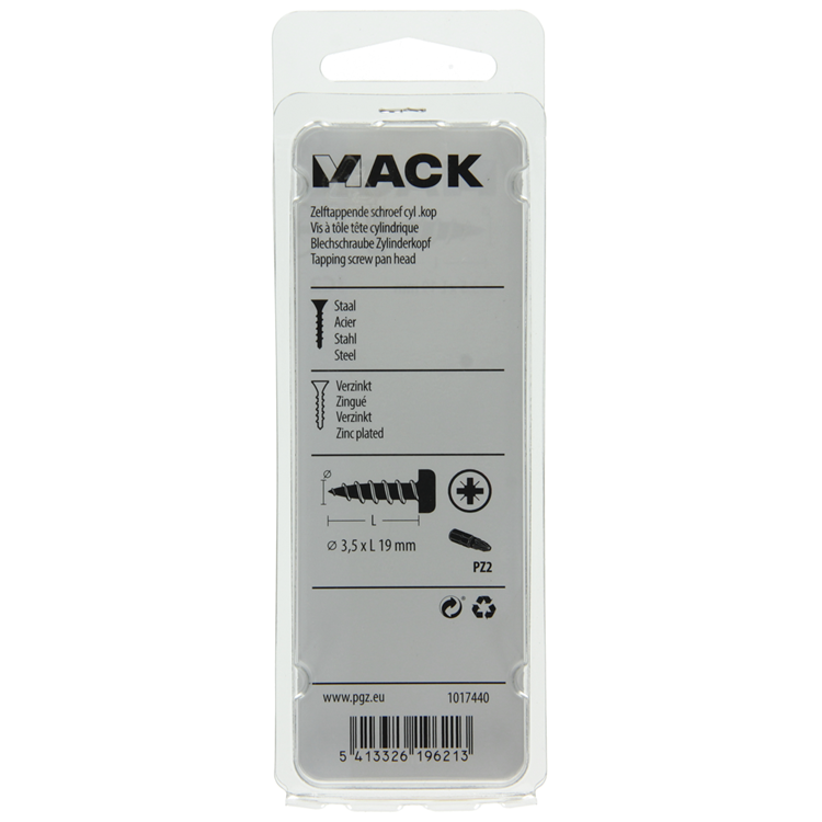 Mack 1017440 - vis autotaraudeuse à tête cylindrique galv. 25 pièces 3,5 x 19 mm | 10 pièces