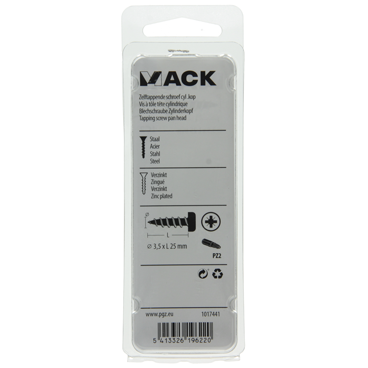 Mack 1017441 - vis autotaraudeuse à tête cylindrique galv. 22 pièces 3,5 x 25 mm | 10 pièces