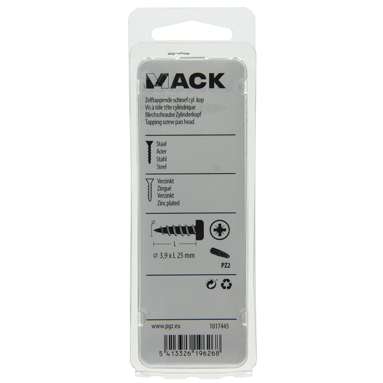 Mack 1017445 - vis autotaraudeuse à tête cylindrique galv. 18 pièces 3,9 x 25 mm | 10 pièces