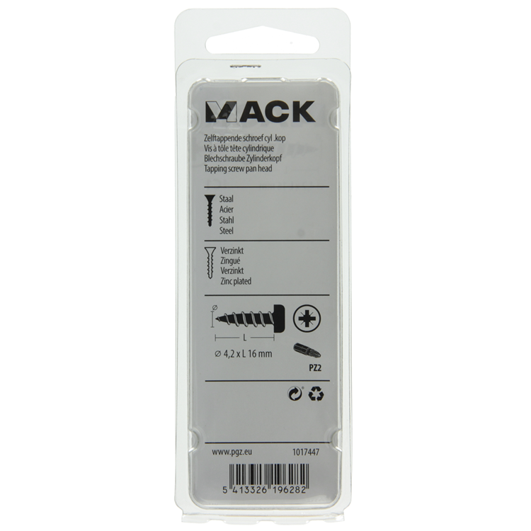Mack 1017447 - vis autotaraudeuse à tête cylindrique galv. 20 pièces 4,2 x 16 mm | 10 pièces