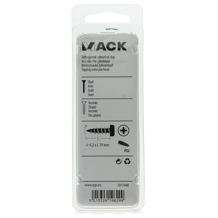 Mack 1017448 - vis autotaraudeuse à tête cylindrique galv. 18 pièces 4,2 x 19 mm | 10 pièces