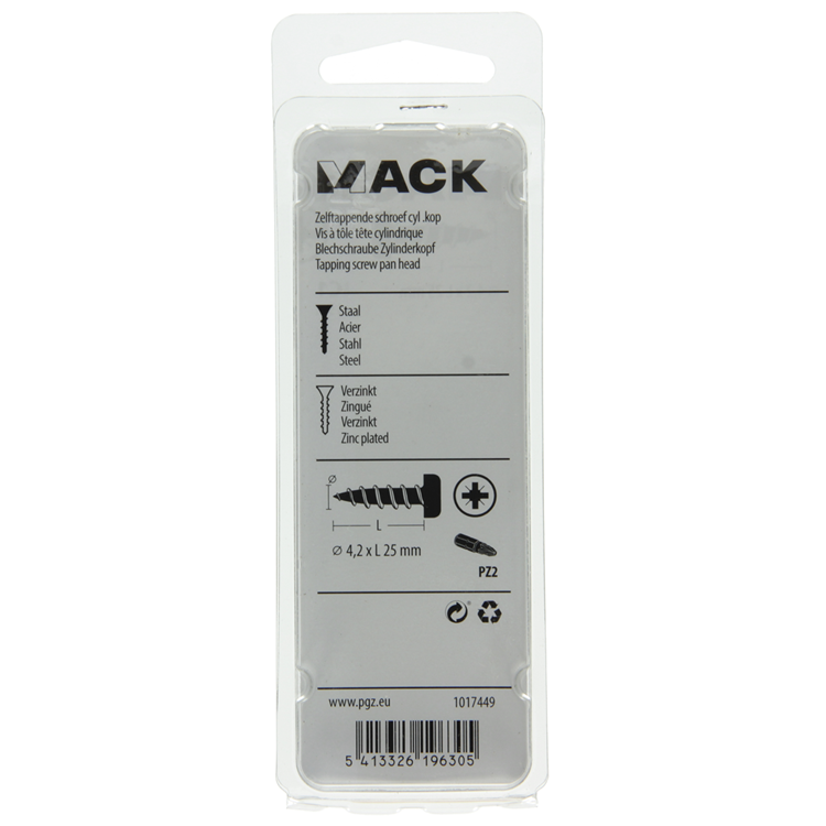 Mack 1017449 - vis autotaraudeuse à tête cylindrique galv. 15 pièces 4,2 x 25 mm | 10 pièces