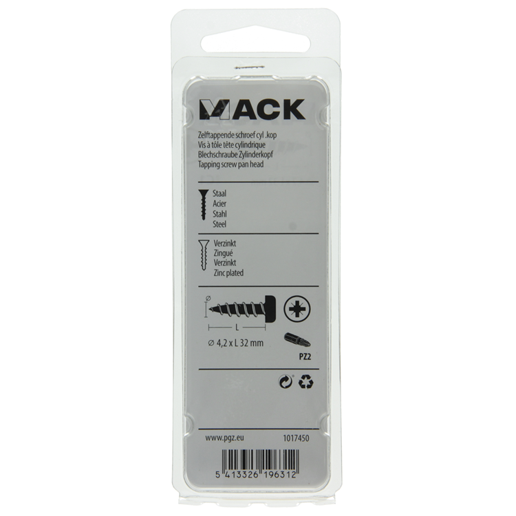 Mack 1017450 - vis autotaraudeuse à tête cylindrique galv. 13 pièces 4,2 x 32 mm | 10 pièces