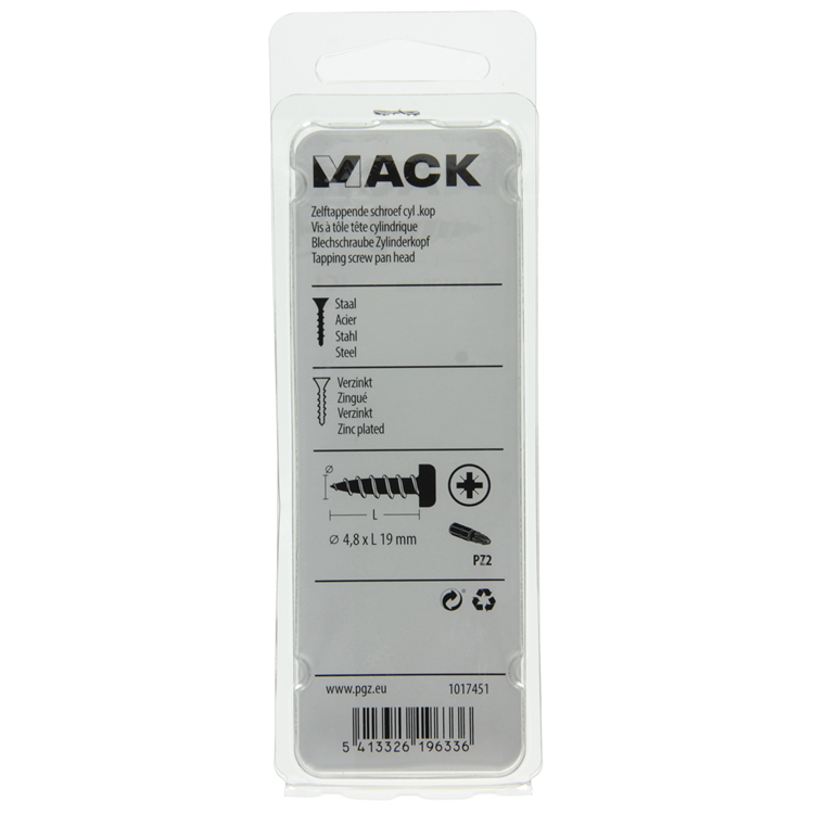 Mack 1017451 - vis autotaraudeuse à tête cylindrique galv. 14 pièces 4,8 x 19 mm | 10 pièces