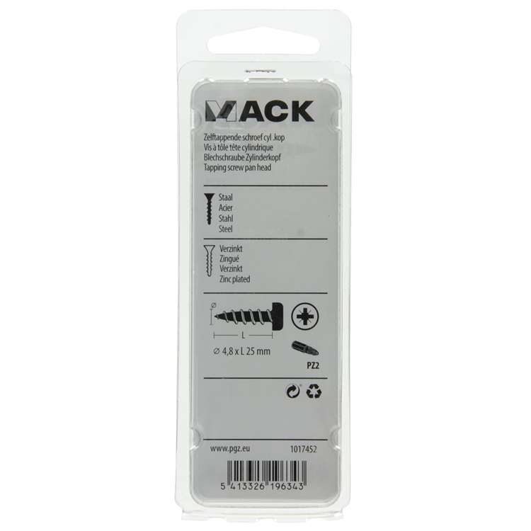 Mack 1017452 - vis autotaraudeuse à tête cylindrique galv. 12 pièces 4,8 x 25 mm | 10 pièces