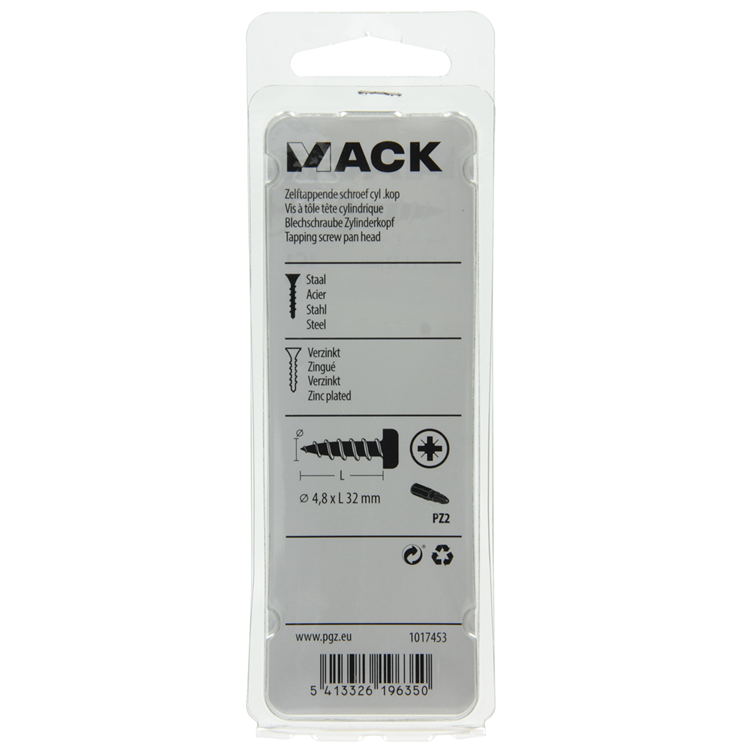 Mack 1017453 - vis autotaraudeuse à tête cylindrique galv. 10 pièces 4,8 x 32 mm | 10 pièces