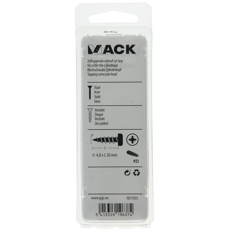 Mack 1017455 - vis autotaraudeuse à tête cylindrique galv. 7 pièces 4,8 x 50 mm | 10 pièces