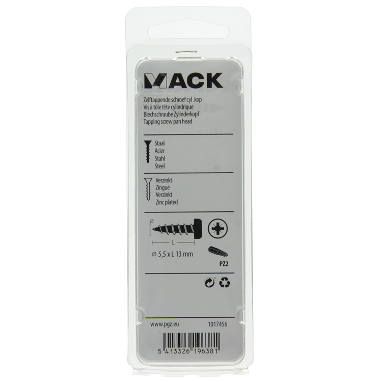 Mack 1017456 - vis autotaraudeuse à tête cylindrique galv. 11 pièces 5,5 x 13 mm | 10 pièces