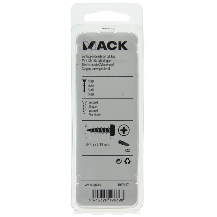 Mack 1017457 - vis autotaraudeuse à tête cylindrique galv. 10 pièces 5,5 x 19 mm | 10 pièces