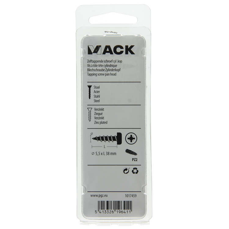 Mack 1017459 - vis autotaraudeuse à tête cylindrique galv. 7 pièces 5,5 x 38 mm | 10 pièces