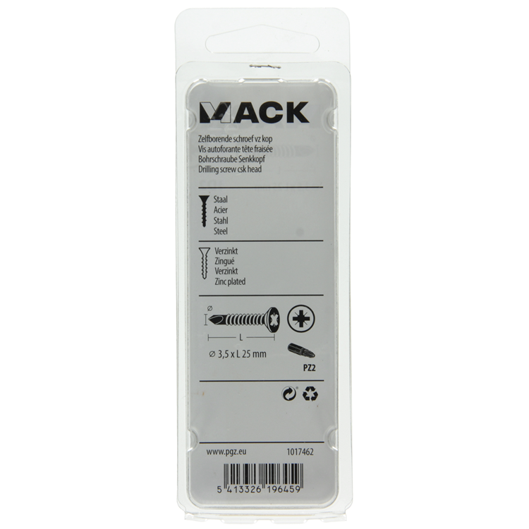 Mack 1017462 - vis autoperceuse à tête galvanisée. 30 pièces 3,5 x 25 mm | 10 pièces