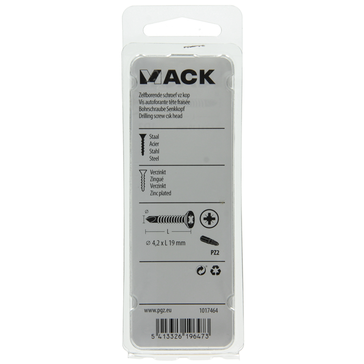 Mack 1017464 - vis autoperceuse à tête galvanisée. 26 pièces 4,2 x 19 mm | 10 pièces