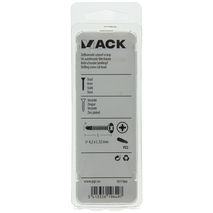 Mack 1017466 - vis autoperceuse à tête galvanisée. 21 pièces 4,2 x 32 mm | 10 pièces