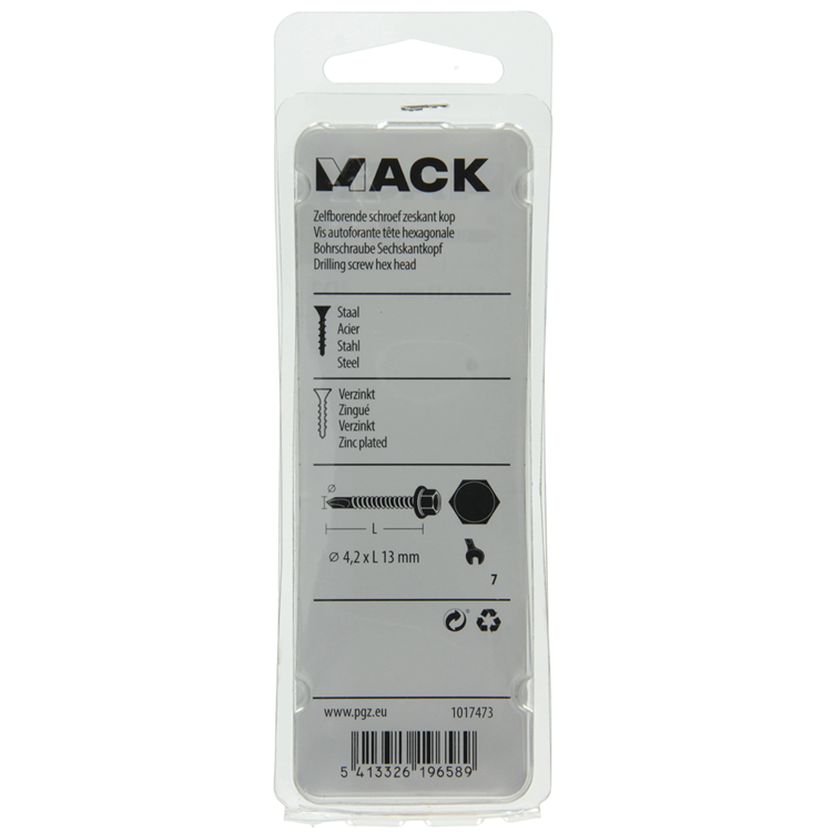Mack 1017473 - vis autoperceuse hexagonale. tête galvanisée. 30 pièces 4,2 x 13 mm | 10 pièces