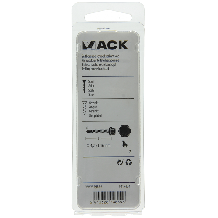 Mack 1017474 - vis autoperceuse hexagonale. tête galvanisée. 28 pièces 4,2 x 16 mm | 10 pièces