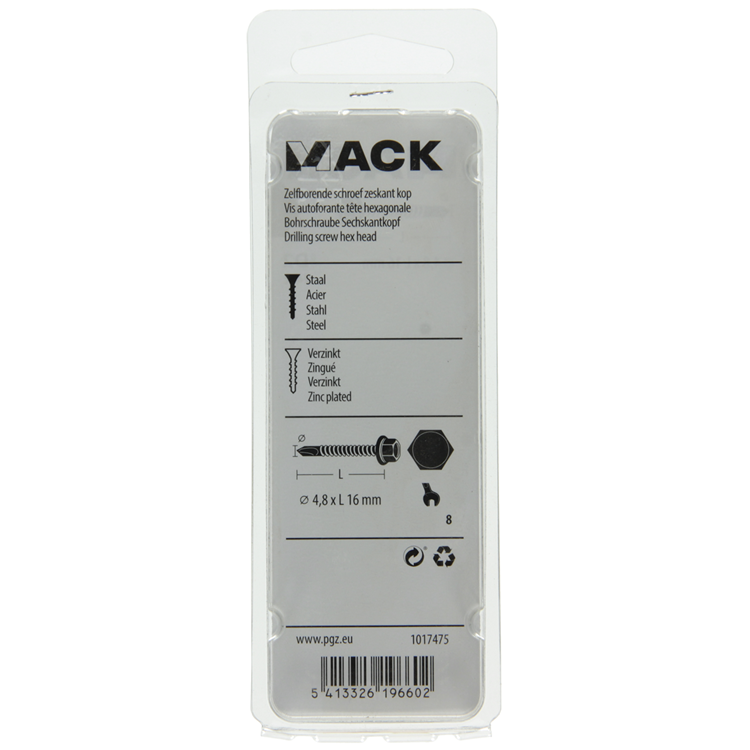 Mack 1017475 - vis autoperceuse hexagonale. tête galvanisée. 24 pièces 4,8 x 16 mm | 10 pièces