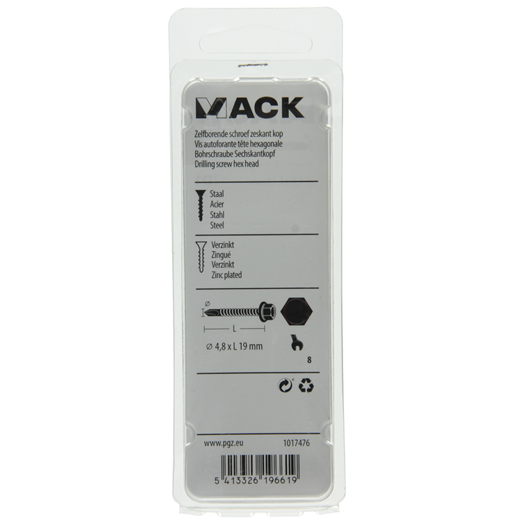 Mack 1017476 - vis autoperceuse hexagonale. tête galvanisée. 22 pièces 4,8 x 19 mm | 10 pièces