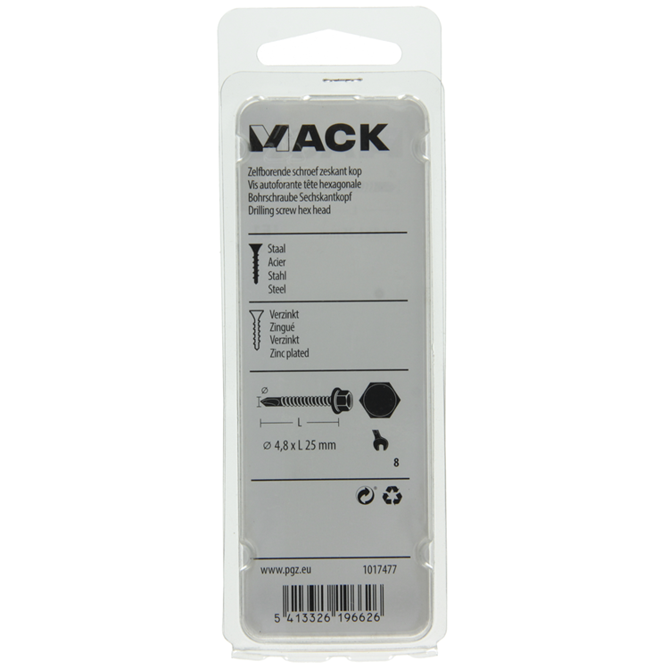 Mack 1017477 - vis autoperceuse hexagonale. tête galvanisée. 20 pièces 4,8 x 25 mm | 10 pièces