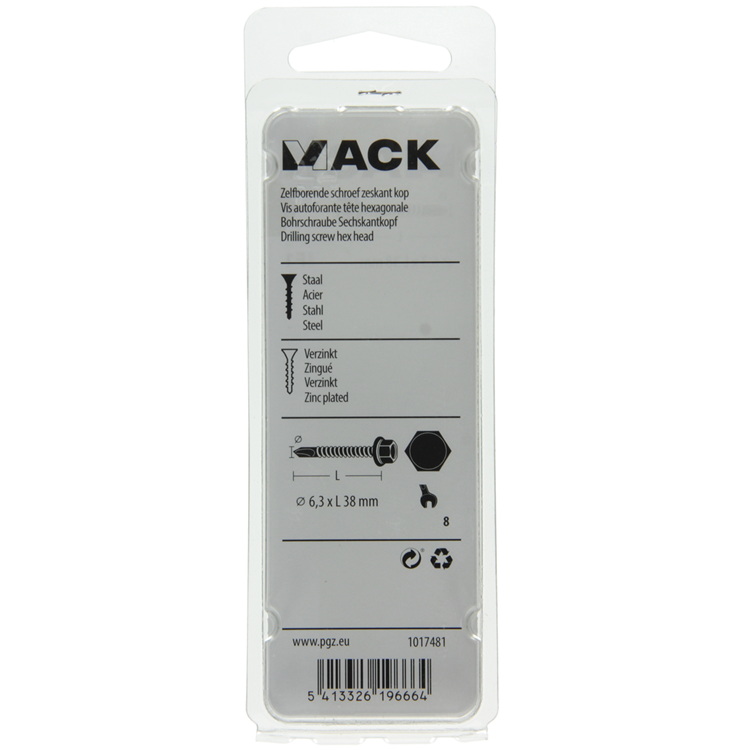 Mack 1017481 - vis autoperceuse hexagonale. tête galvanisée. 12 pièces 6,3 x 38 mm | 5 pièces