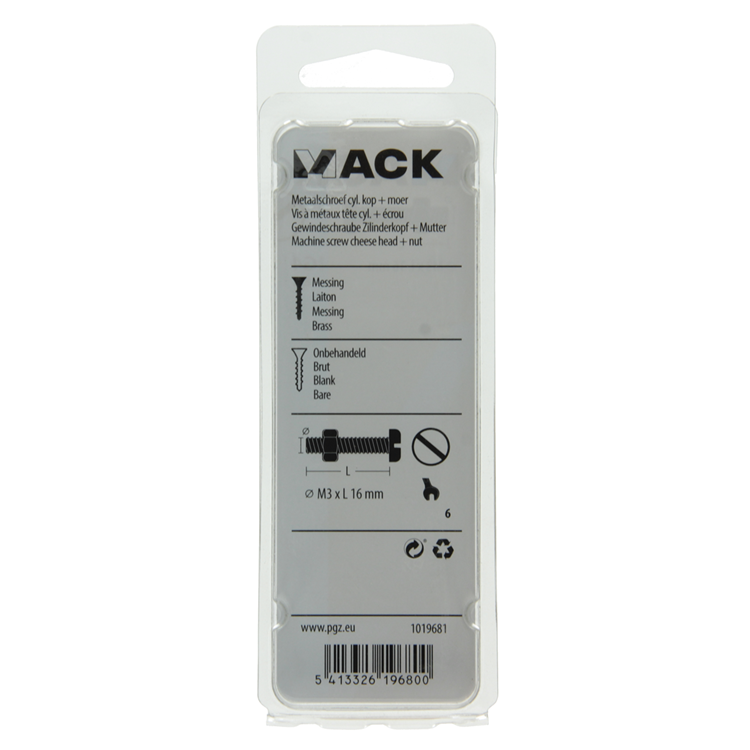 Mack 1019681 - vis à métal culasse + écrou laiton 8pcs m3 x 16 mm | 10 pièces
