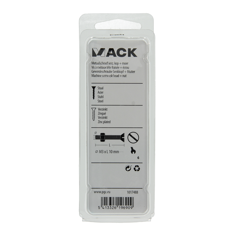 Mack 1017488 - vis à métal galvanisée. tête + écrou plaqué 30pcs m3 x 10 mm | 10 pièces