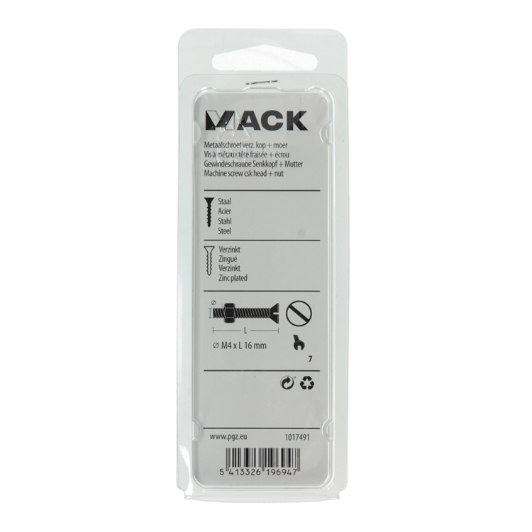 Mack 1017491 - vis à métal galvanisée. tête + écrou plaqué 20pcs m4 x 16 mm | 10 pièces