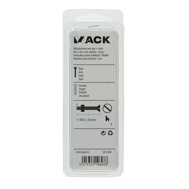 Mack 1017494 - vis à métal galvanisée. tête + écrou plaqué 14pcs m4 x 30 mm | 10 pièces