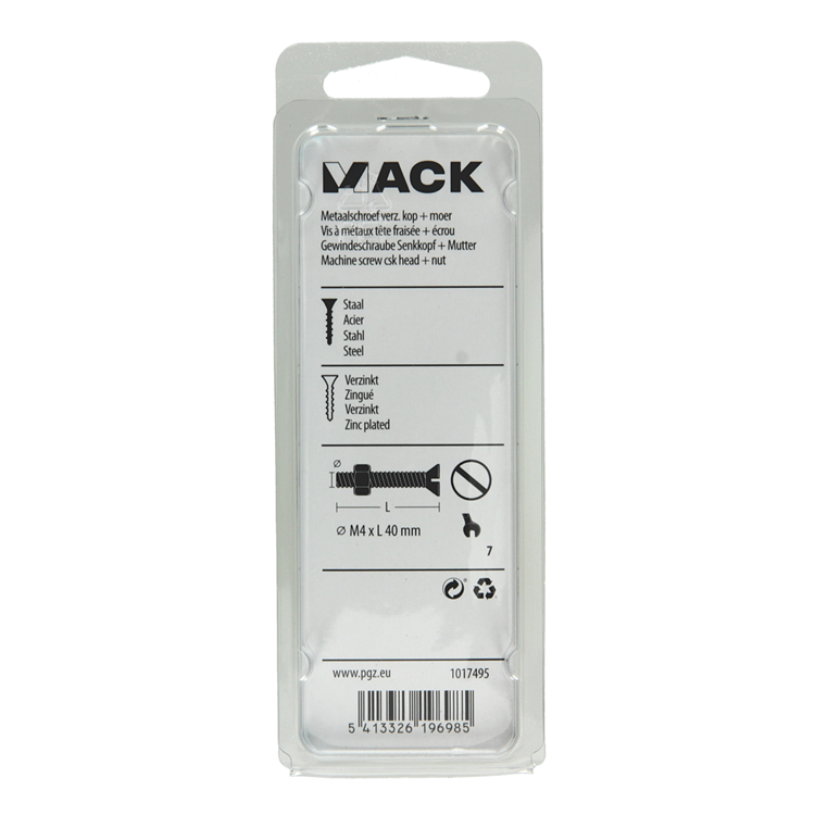Mack 1017495 - vis à métal galvanisée. tête + écrou plaqué 12pcs m4 x 40mm | 10 pièces