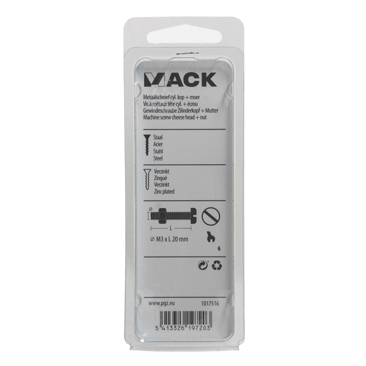 Mack 1017516 - vérin à vis métal. tête + écrou plaqué 24 pcs m3 x 20 mm | 10 pièces