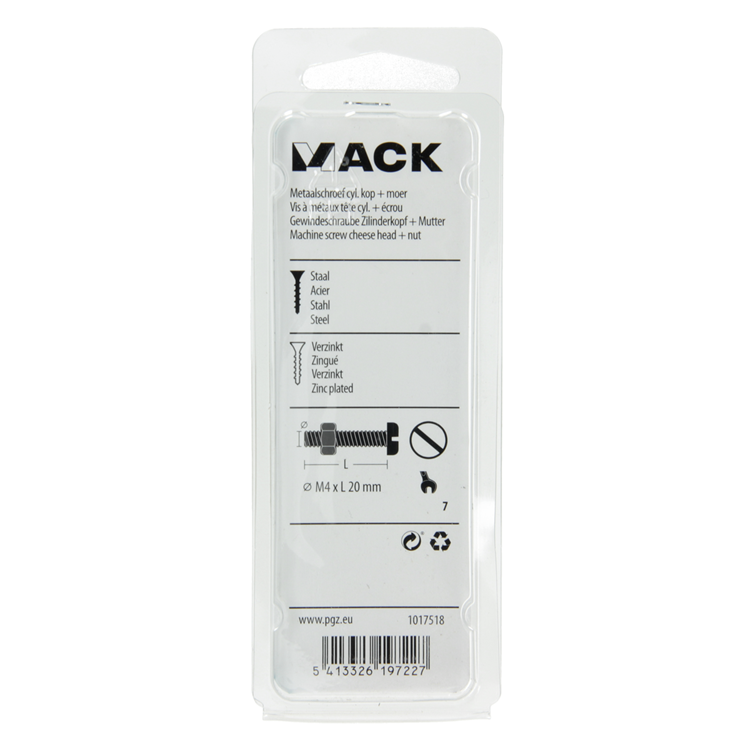 Mack 1017518 - vérin à vis métal. tête + écrou plaqué 18 pcs m4 x 20 mm | 10 pièces