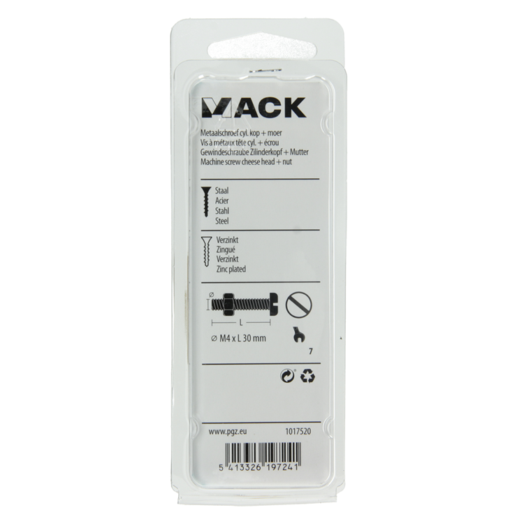 Mack 1017520 - vérin à vis métal. tête + écrou plaqué 14 pcs m4 x 30 mm | 10 pièces