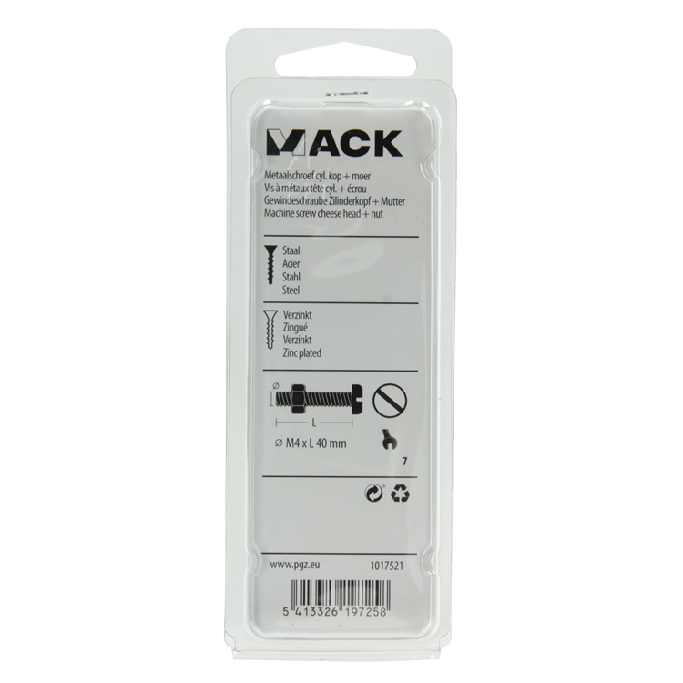 Mack 1017521 - vérin à vis métal. tête + écrou plaqué 12 pcs m4 x 40 mm | 10 pièces