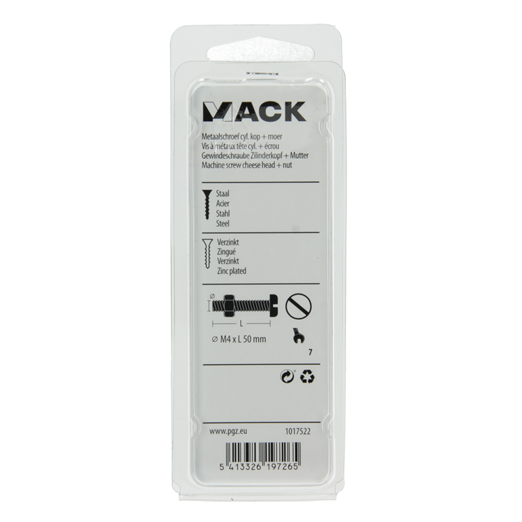 Mack 1017522 - vérin à vis métal. tête + écrou plaqué 9 pcs m4 x 50 mm | 10 pièces
