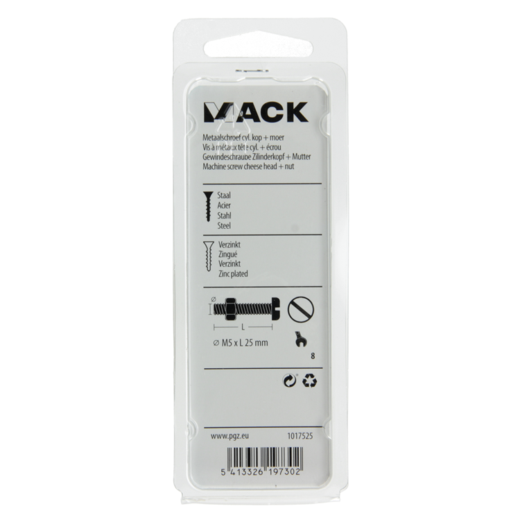 Mack 1017525 - vérin à vis métal. tête + écrou plaqué 14 pcs m5 x 25 mm | 10 pièces