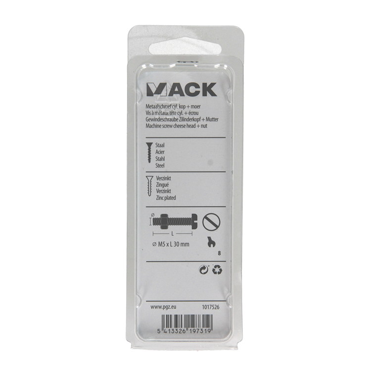 Mack 1017526 - vérin à vis métal. tête + écrou plaqué 13 pcs m5 x 30 mm | 10 pièces