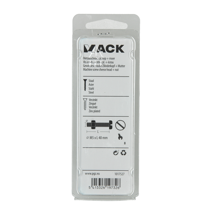Mack 1017527 - vérin à vis métal. tête + écrou plaqué 10 pcs m5 x 40 mm | 10 pièces