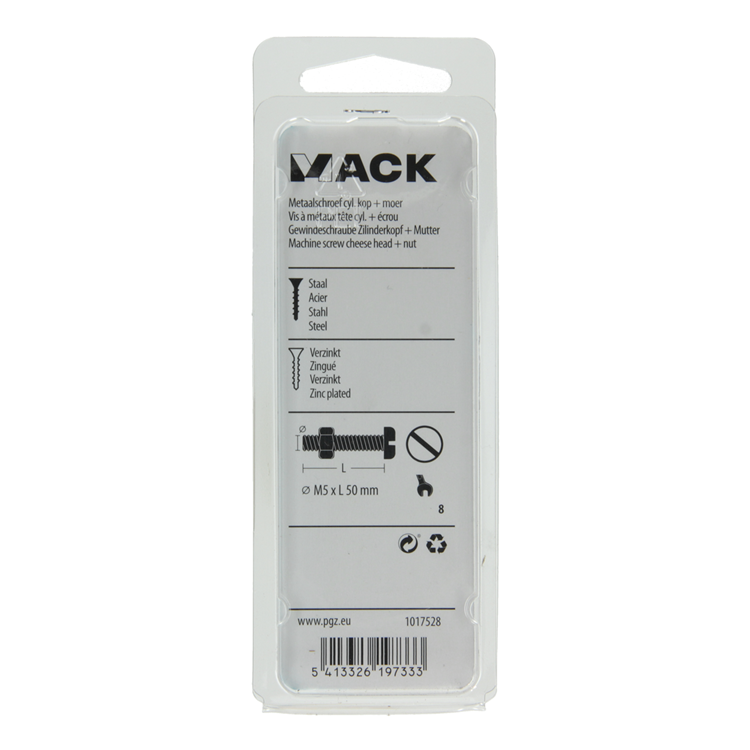 Mack 1017528 - vérin à vis métal. tête + écrou plaqué 8 pcs m5 x 50 mm | 10 pièces