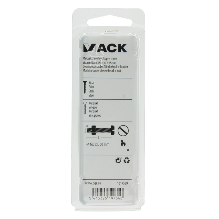 Mack 1017529 - vérin à vis métal. tête + écrou plaqué 6 pcs m5 x 60 mm | 10 pièces