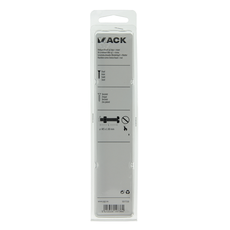 Mack 1017530 - vérin à vis métal. tête + écrou plaqué 3 pcs m5 x 80 mm | 5 pièces