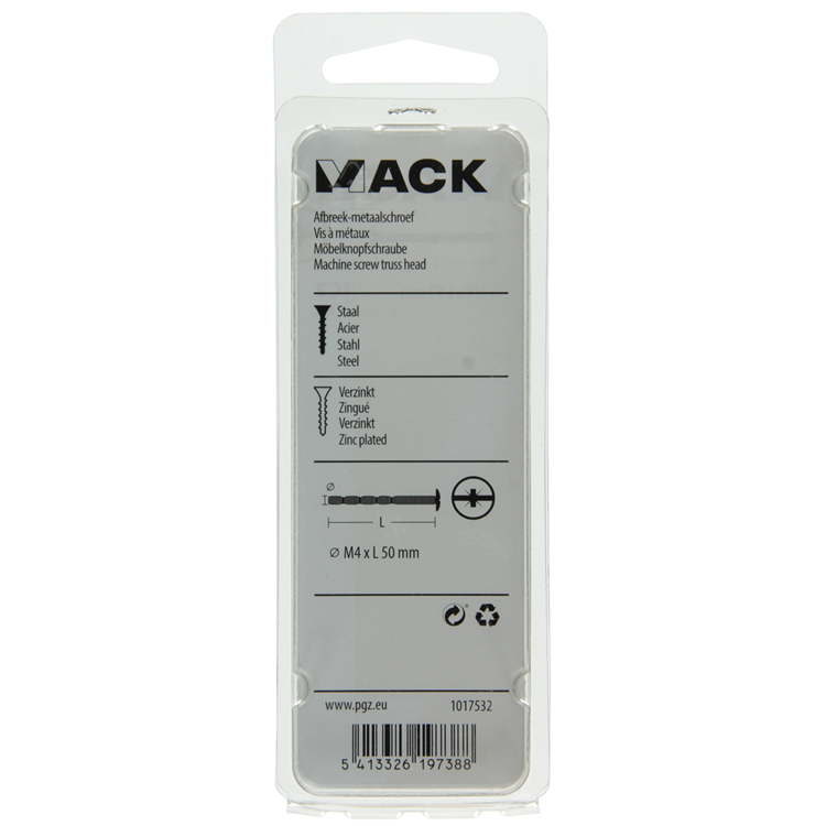 Mack 1017532 - vis à métal sécable galvanisée. 4 pièces m4 x 50 mm | 10 pièces