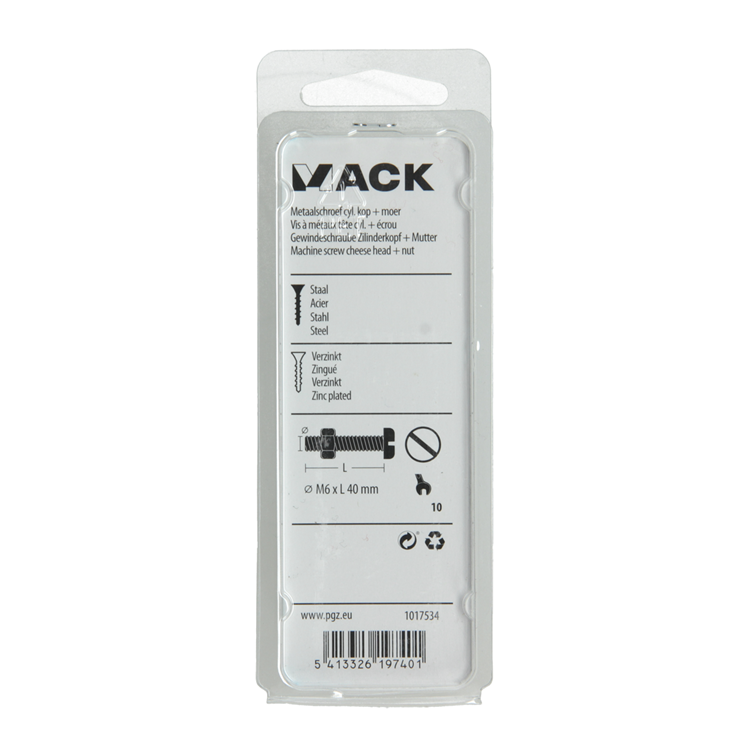 Mack 1017534 - vérin à vis métal. tête + écrou plaqué 6 pcs m6 x 40 mm | 10 pièces