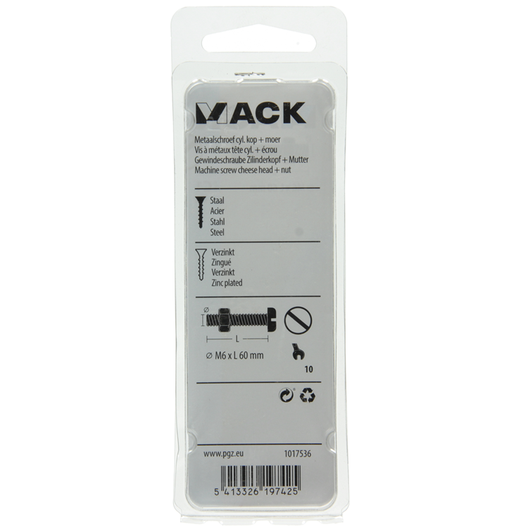 Mack 1017536 - vérin à vis métal. tête + écrou plaqué 4 pcs m6 x 60 mm | 10 pièces