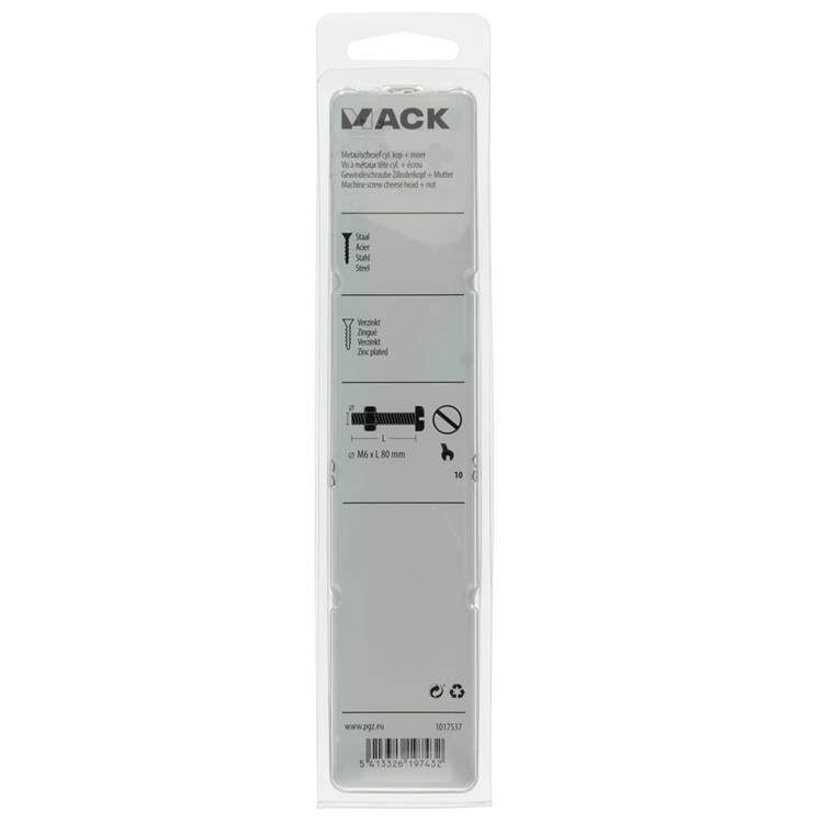 Mack 1017537 - vérin à vis métal. tête + écrou plaqué 3 pcs m6 x 80 mm | 5 pièces