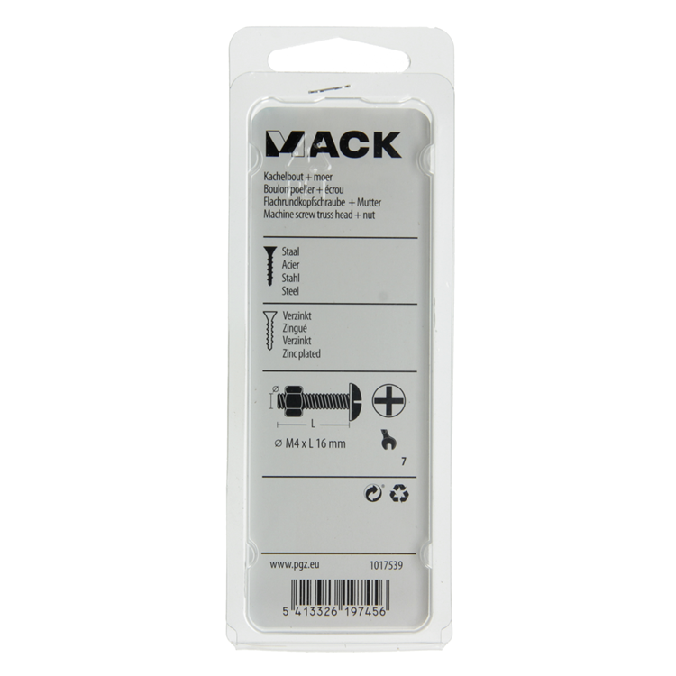 Mack 1017539 - boulon de chauffage + écrou acier galvanisé 22 pcs m4 x 16 mm | 10 pièces