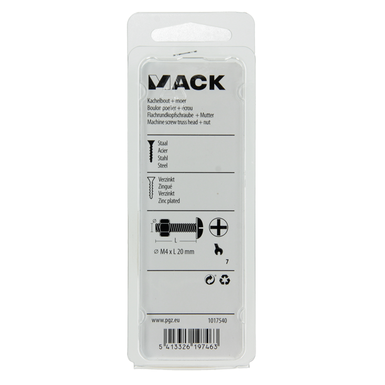 Mack 1017540 - boulon de chauffage + écrou acier galvanisé 20 pcs m4 x 20 mm | 10 pièces