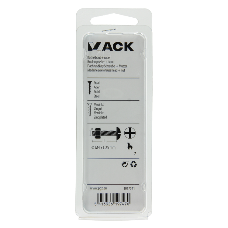 Mack 1017541 - boulon de chauffage + écrou acier galvanisé 18 pcs m4 x 25 mm | 10 pièces