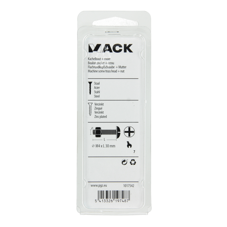Mack 1017542 - boulon de chauffage + écrou acier galvanisé 16 pcs m4 x 30 mm | 10 pièces
