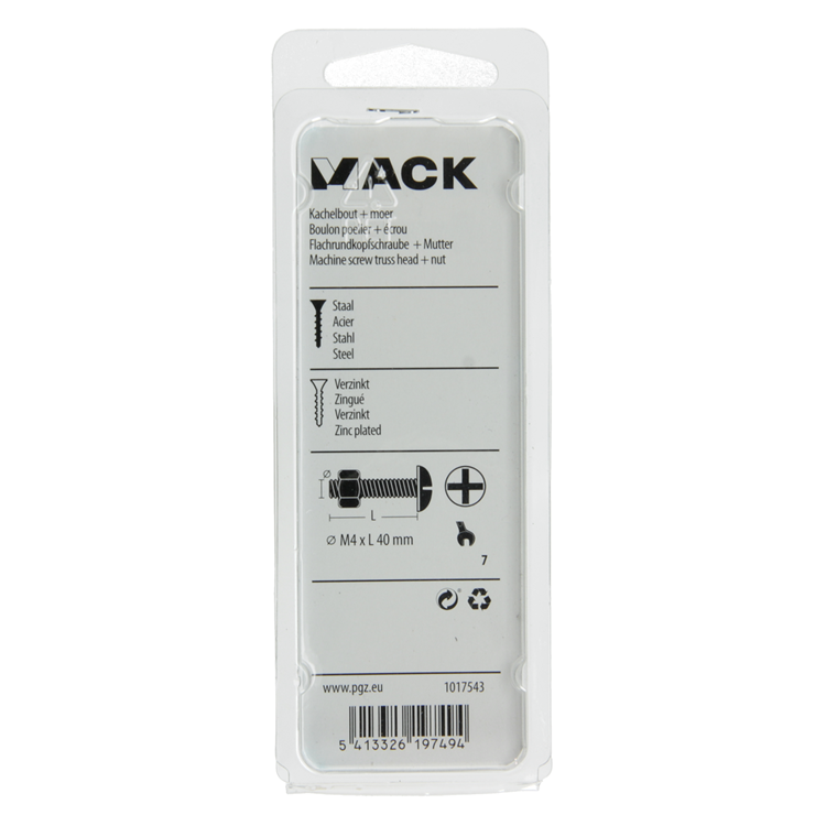 Mack 1017543 - boulon de chauffage + écrou acier galvanisé 14 pcs m4 x 40 mm | 10 pièces